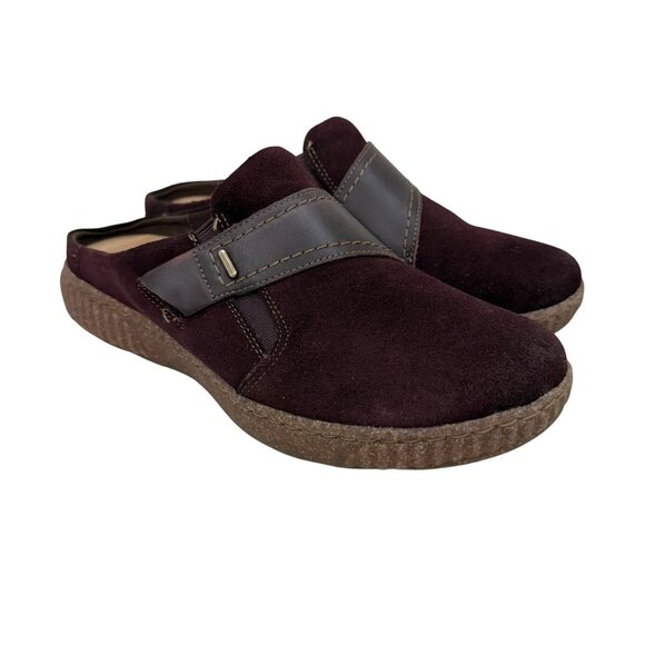 Clarks Collection Caroline Bay Burgundy Suede Slip On Mules Shoes Womens 9.5 M - Picture 1 of 8
